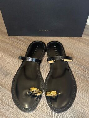 Amanu Kibera Black Croc Embossed Leather Sandals